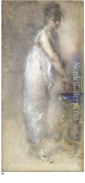Il Mattino. Donna Che Si Lava Oil Painting - Tranquillo Cremona