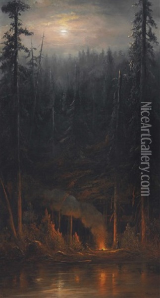 Campfire Scene Oil Painting - Norton Bush