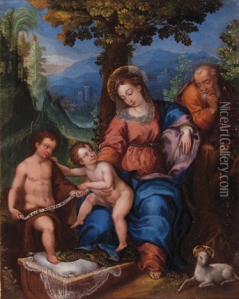 La Sainte Famille Sous Un Chene Oil Painting - Giulio Romano