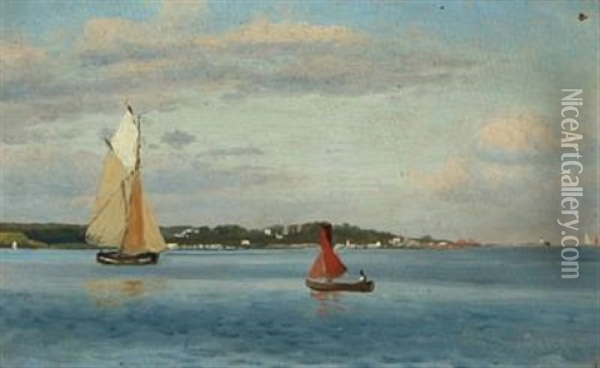 Sailing Boats Along The Coast Of Sealand Oil Painting - Christian Blache