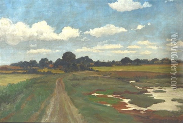 Pastoral Landscape With Country Lane And Marsh Oil Painting - Sir David Murray