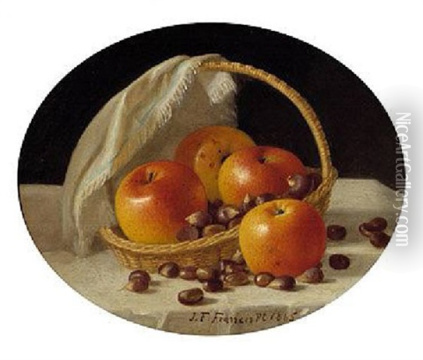 Still Life With Nuts And Apples In A Basket Oil Painting - John F. Francis