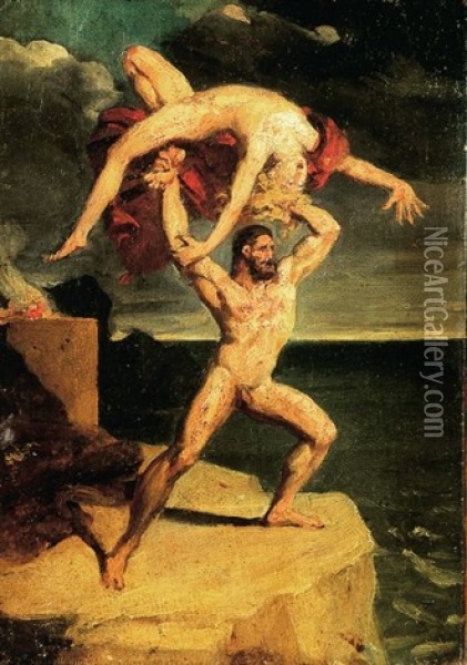 Hercule Et Lycas Oil Painting - Jean Baptiste Mauzaisse