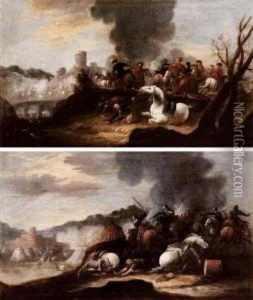 Due Scene Di Battaglia Oil Painting - Ciriaco Parmigiani
