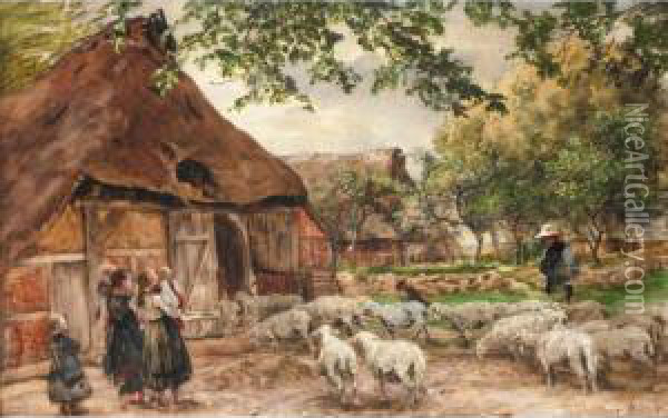 Herding The Sheep Oil Painting - Karl Rodeck