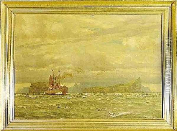 Dampfschiff Auf See Vor Der Kuste Islands Oil Painting - Michael Zeno Diemer