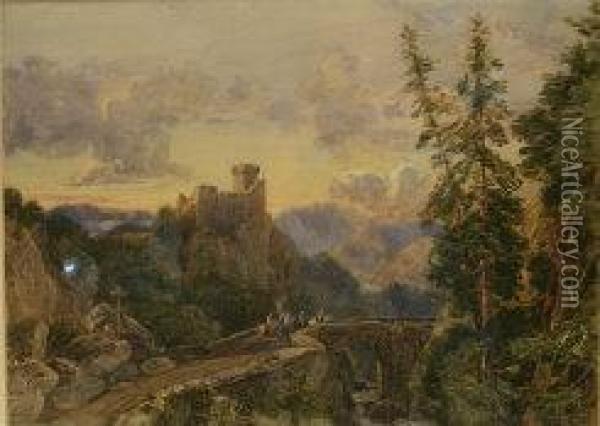 Alpine Bridge Oil Painting - Francis Oliver Finch
