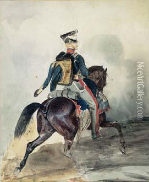Etude De Hussard A Cheval Oil Painting - Eugene Louis Lami