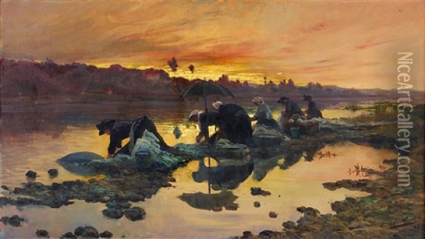 Les Lavandieres Sur Le Rhone Oil Painting - Gustaf Adelsward