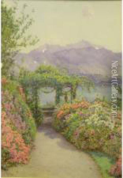 View From The Villa Carlotta Towards Lake Como Oil Painting - Anton Stockmann