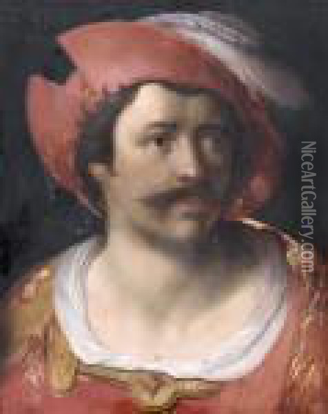 Portrait D'homme Au Chapeau De Plumes Oil Painting - Cornelis Cornelisz Van Haarlem