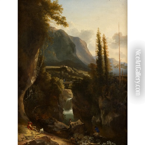 Mountainous Landscape With Figures Oil Painting - Jan Hackaert