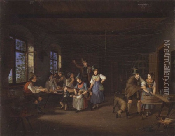 Bauernfamilie In Der Stube Oil Painting - Lorenzo Quaglio