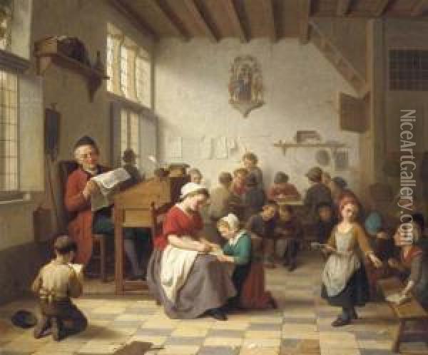 The Village School Oil Painting - Basile De Loose