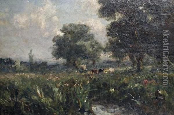 Cattle In A Summer Landscape Oil Painting - George Boyle