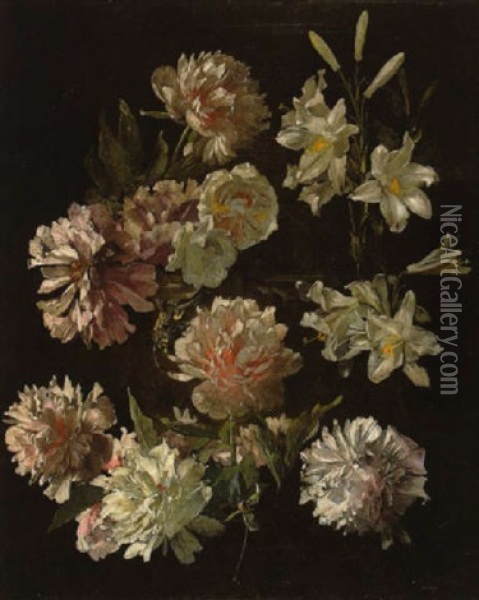 Blumenstillleben Mit Paonien Und Lilien Oil Painting - Anselm Friedrich Feuerbach