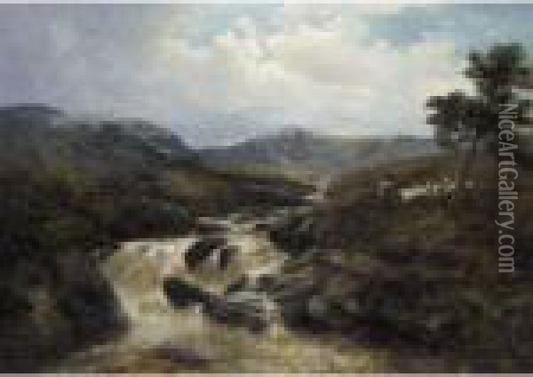 Mountain Torrent Oil Painting - James Docharty