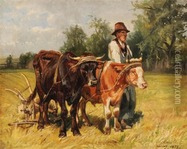 Bauer Am Pflugen Oil Painting - Christian Friedrich Mali