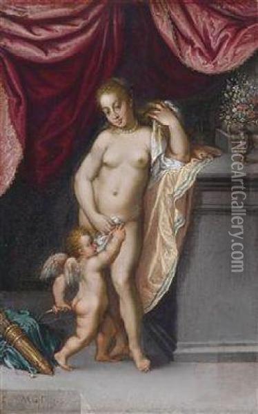 Venus And Cupid Oil Painting - Matthaus Gundelach
