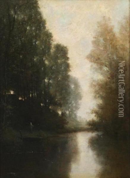 River Landscape At Dawn Oil Painting - Robert Crannell Minor