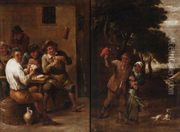 Uomo E Donna Con Can Oil Painting - David The Younger Teniers