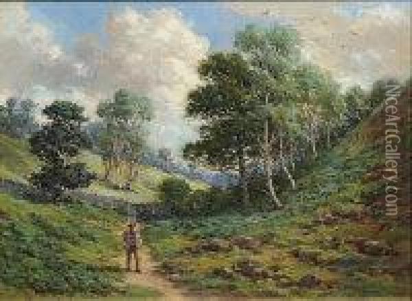 Gentleman On A Valley Path Oil Painting - Benjamin Williams Leader