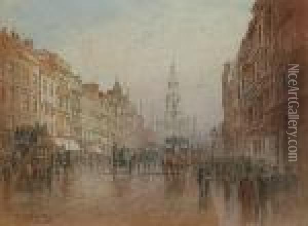 The Strand; Charing Cross Oil Painting - Frederick E.J. Goff