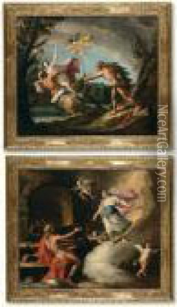 The Rape Of Deianiera; Venus And Vulcan Oil Painting - Gaspare Diziani