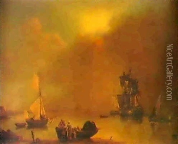 British Man Of War At Anchor Oil Painting - William Anderson