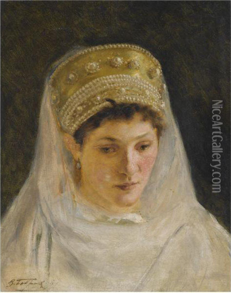 The Melancholy Bride Oil Painting - Viktor Alexejewitsch Bobrov