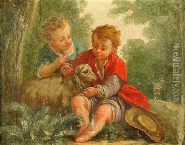 Barn Med Far Oil Painting - Jean Baptiste Huet