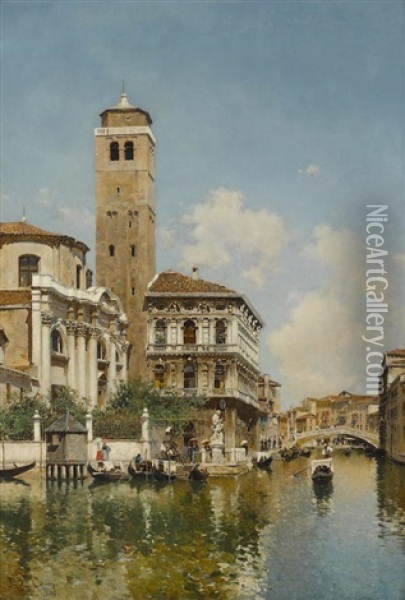 On A Venetian Canal Oil Painting - Federico del Campo