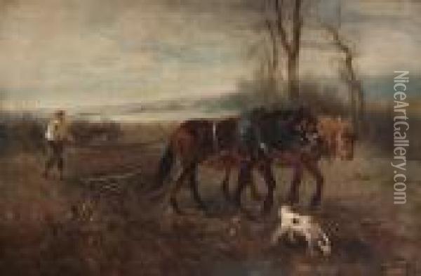 Ploegende Boer Met Paard Oil Painting - Henry Schouten