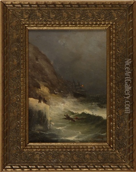 Shipwreck On A Rocky Coast Oil Painting - Grigorij Kapustin