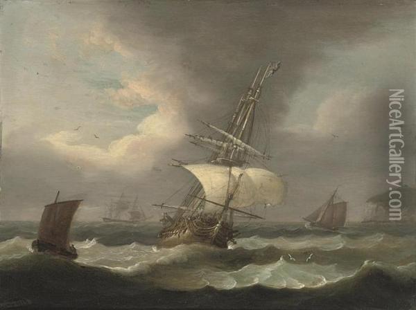 A Frigate Reefed Down As She Approaches Plymouth Oil Painting - Thomas Luny