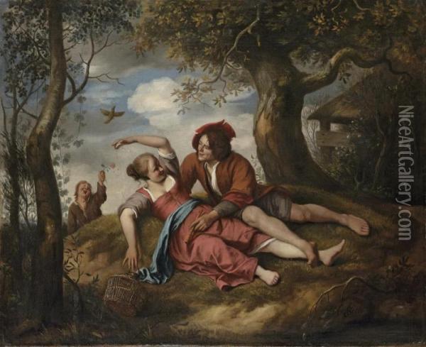 An Amorous Couple In A Landscape Oil Painting - Jan Steen