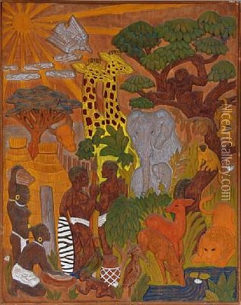 African People And Wildlife Oil Painting - Paul Gauguin