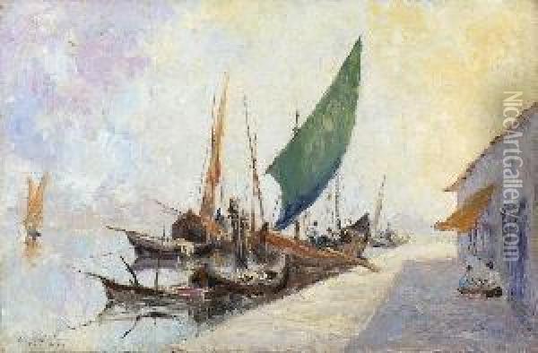 Venezianische Fischerboote Im
 Hafen. Oil Painting - Andre Guerin Le Guay