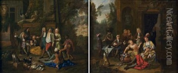 Rejouissances Villageoises Devant Un Palais Classique (pair) Oil Painting - Peter (Pieter Andreas) Rysbrack