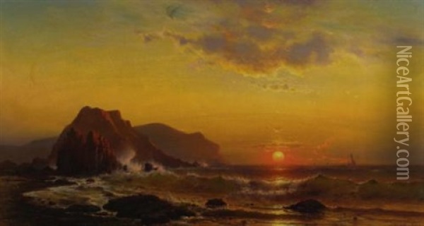 Sunset Over The Waves Oil Painting - Mauritz Frederick Hendrick de Haas