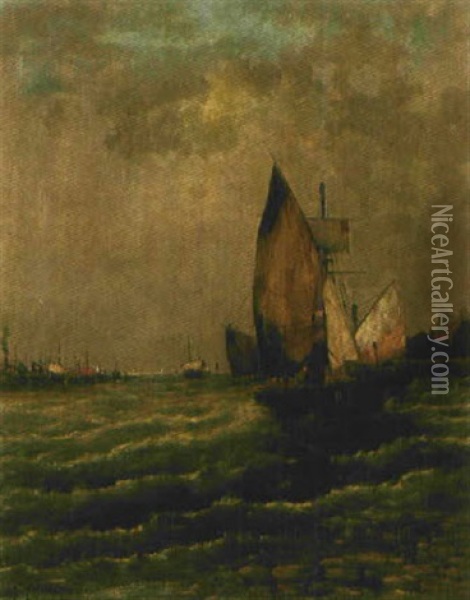 Fischerboot Im Hafen Oil Painting - Georg Fischhof