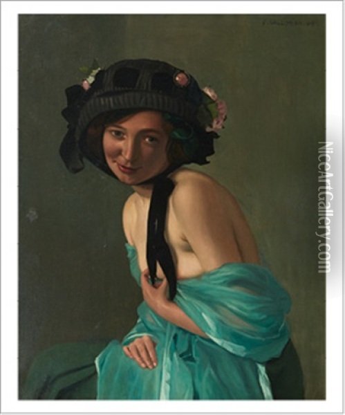 Le Chapeau Noir, 1909 Oil Painting - Felix Vallotton