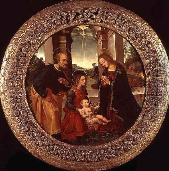 The Holy Family with an Angel Oil Painting - Raphaello del Garbo Capponi