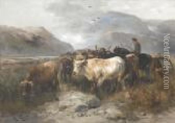 Hirte Zu Pferd Mit Kuhen Oil Painting - Henry Schouten