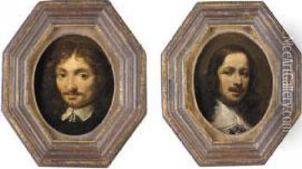 Portraits Of Gentlemen, Head And Shoulders, Wearing Black Oil Painting - Gonzales Cocques
