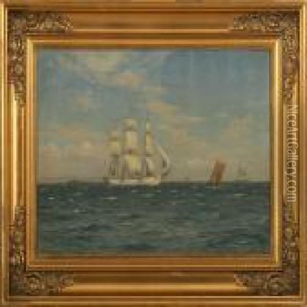 A Swedish Ship At Thesea Oil Painting - Vilhelm Karl Ferd. Arnesen