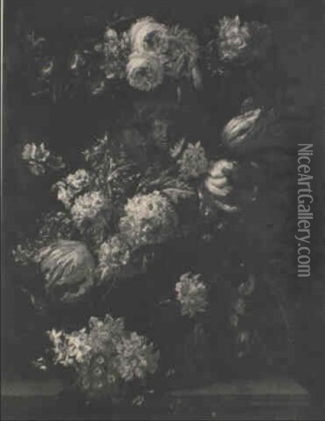 Bouquet De Fleurs Dans Une Urne Sur Un Entablement Oil Painting - Jan-Baptiste Bosschaert