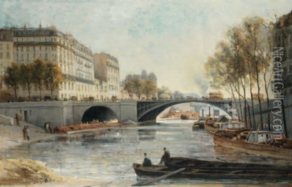 La Seine, Port Des Celestins, A La Tombee Du Jour Oil Painting - Gustave Mascart