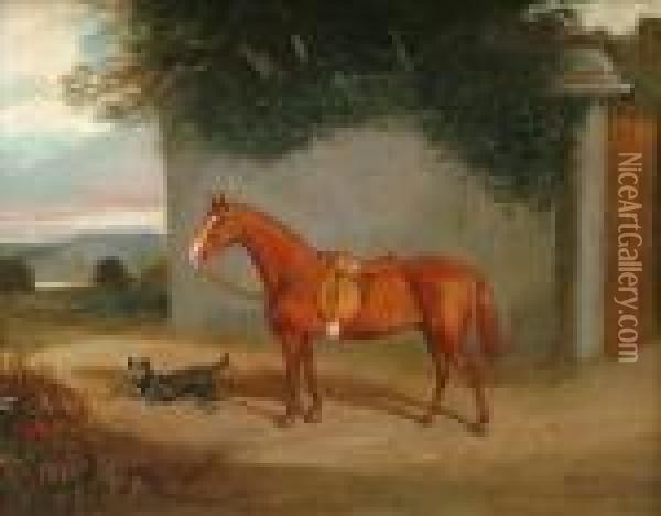 Ahorse And A Dog Outside The Stable Yard Oil Painting - Sawrey Gilpin
