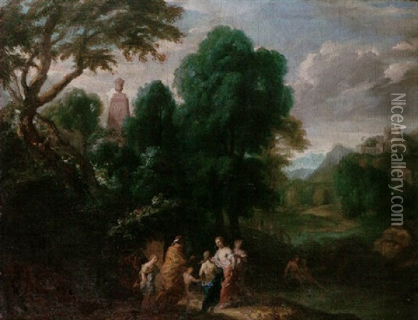 A Classical Landscape With Figures Oil Painting - Johannes (Jan) Glauber